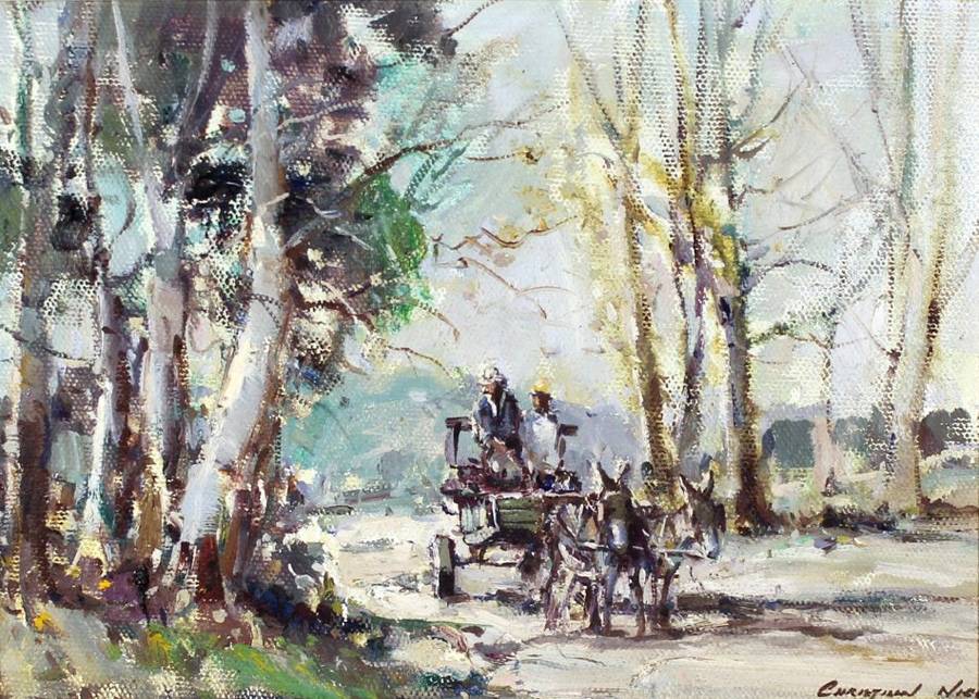 Christiaan Nice - Donkey cart with bluegum trees - Magnificent art!! Bid now! *Free courier!