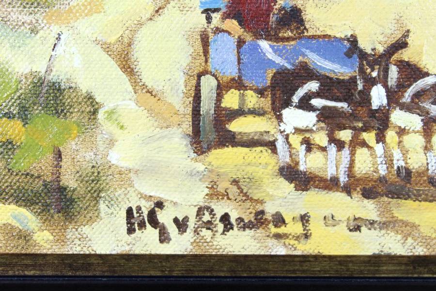 HG van Aswegen - Blue donkey cart with Cape Dutch houses - A stunner! - Bid now!