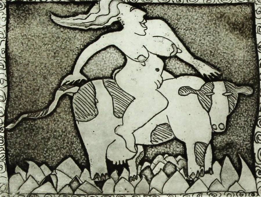 Sara-J - Cow pleasure - Limited edition etching - A small treasure! - Bid now!