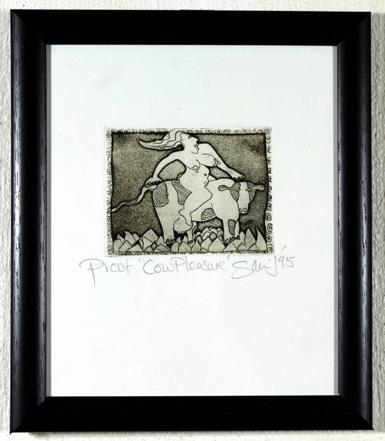 Sara-J - Cow pleasure - Limited edition etching - A small treasure! - Bid now!