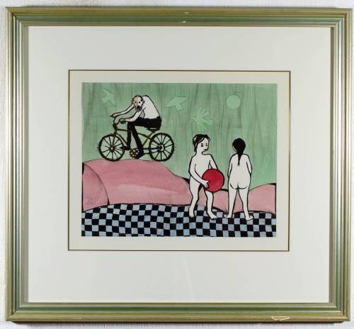Pieter vd Westhuizen - Man on bike and kids playing with a ball