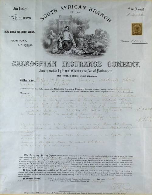 Caledonian Insurance Company Certificate - 1895