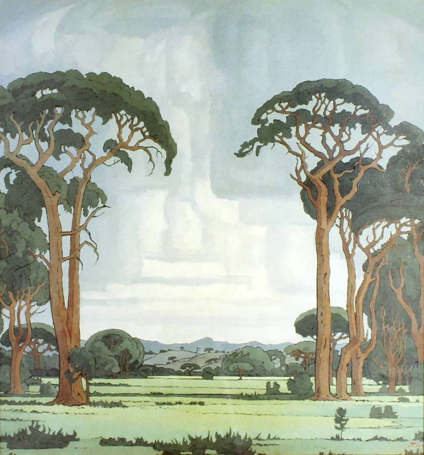 Pierneef - Station Panel - Bosveld, Tranvaal - Iconic scene - A beautiful print!! Bid now!