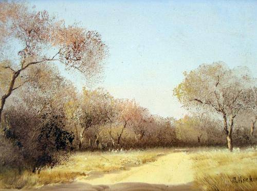 J Hacking - Dirt road passing a tall tree - A stunning painting!! Invest now!!
