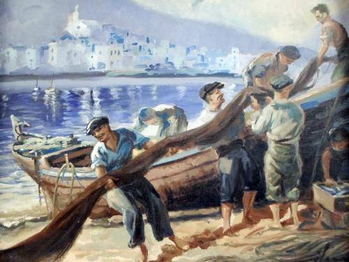Boats and fishermen - A beauty! Low price, bid now!