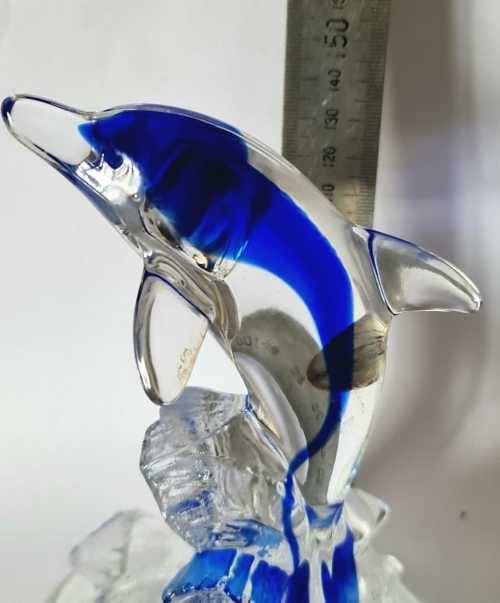 Blue and clear french lead crystal dolphin figurine