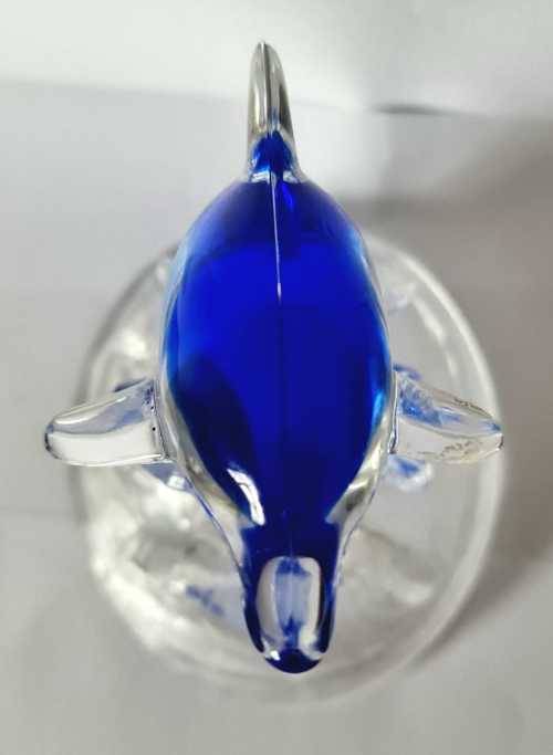Blue and clear french lead crystal dolphin figurine