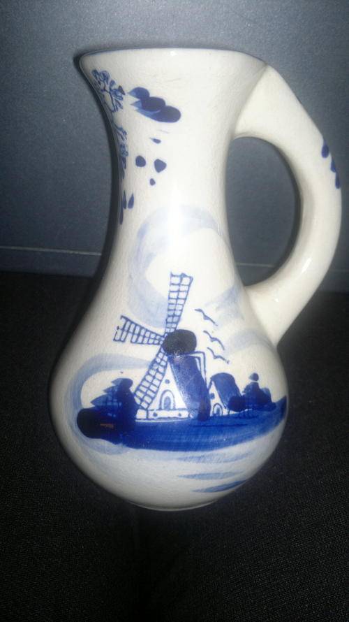Dutch small blue and white vase with windmill and flower design