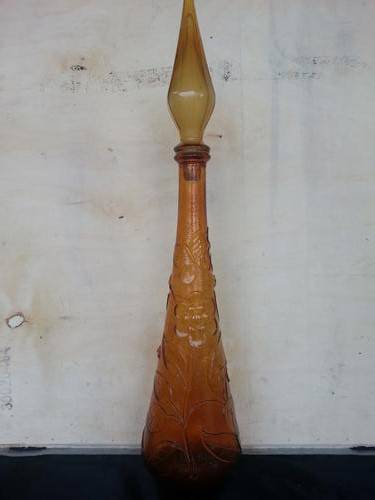 Vintage glass salt bottle made in Italy with flowers and butterflies