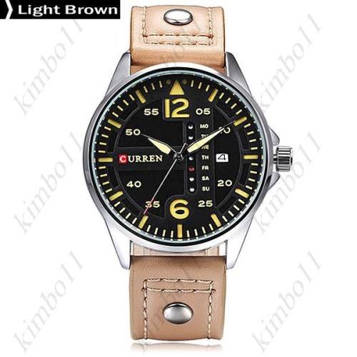 Curren 8224 Dual Calendar Day Date Display Men Quartz Genuine Leather Watch