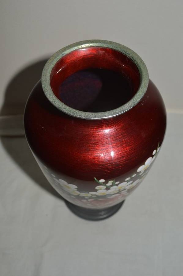 Japanese Cloisonné Vase with Ginbari Red  tall 10` 25cm