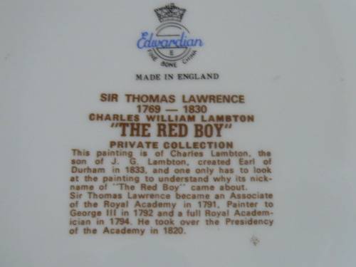 EDWARDIAN THE RED BOY COLLECTABLE PLATE 20.5 CM AND GOLD RIM