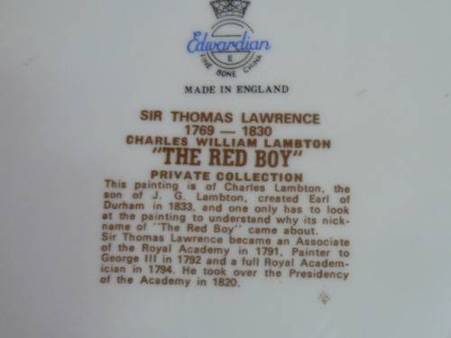 EDWARDIAN THE RED BOY COLLECTABLE PLATE 20.5 CM AND GOLD RIM