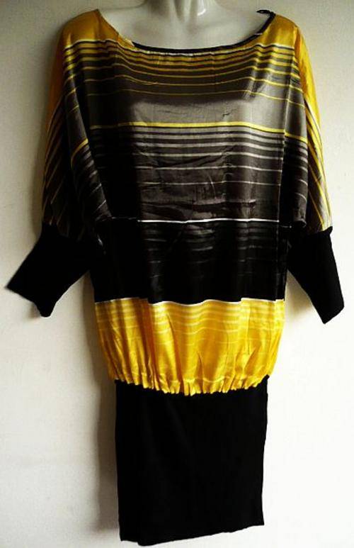 Yellow and Black Satin Dress.  Size 36/38