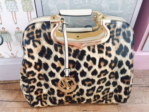 Ladies Beautiful Sexy Leopard Print PU Bright Leather Golden Handbag