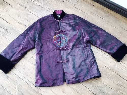 Top Quality Chinese Dragon Embroider Black Gauze Purple Velvet Warm Cotton-Padded Winter Coat/Jacket