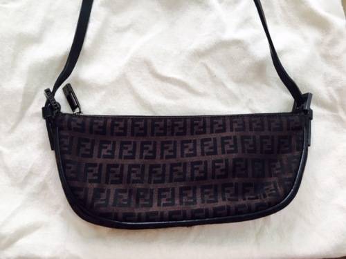 Authentic Original FENDI Zucca Pattern Shoulder Bag Canvas Leather