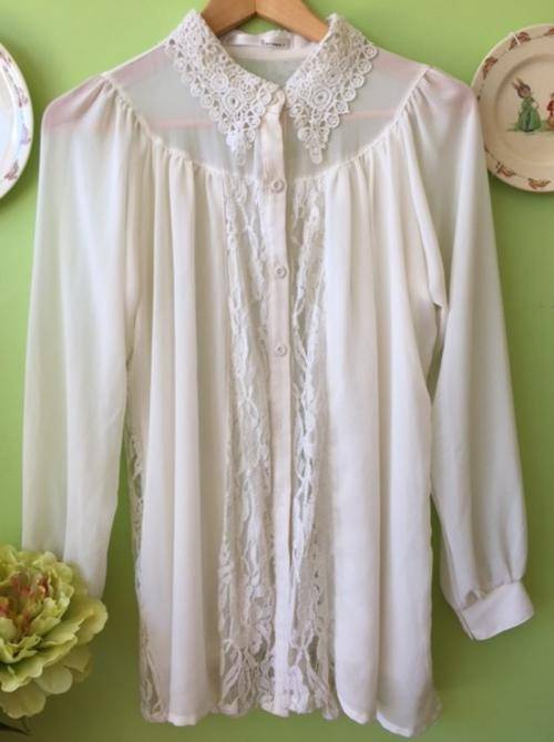 Di Reve Beautiful Stunning Chiffon Long Lace Shirt With Lace Collar Double Layer High Quality