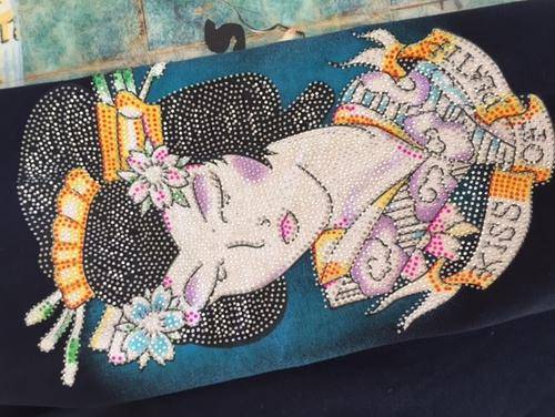 Ed Hardy Style Japan Women Hand Made Beading Flower Black Yoga Comfortable Unique  Active Pants