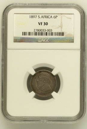 1897 ZAR 6 PENCE VF30 NGC