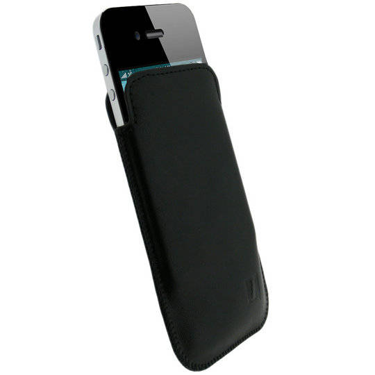 Black Genuine Leather Pouch Case Cover for Apple iPhone 4S