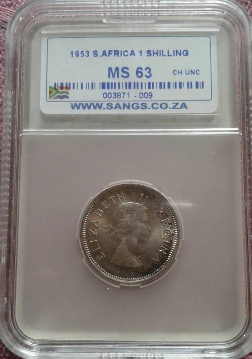 1953 1 Shilling SANGS Graded MS63