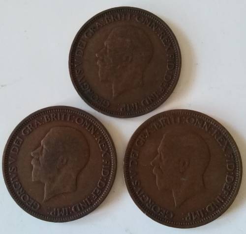 1925 1926 and 1929 Half Pennys of Great Britain