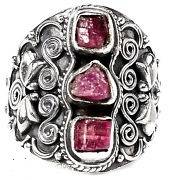 Gorgeous Solid Silver and Raw Garnet size 8,25 ring