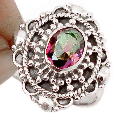 Beautifull Dainty Multicolor Rainbow Topaz 925 Sterling Silver Ring Size 7