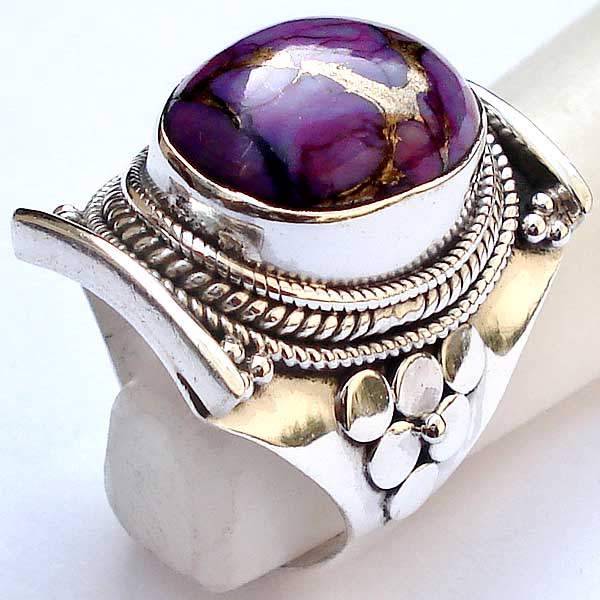 Exquisite 925 Sterling Silver & Purple Turquoise Ring...