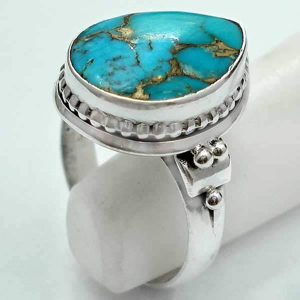 Exquisite 925 Sterling Silver & Copper Turquoise Ring...