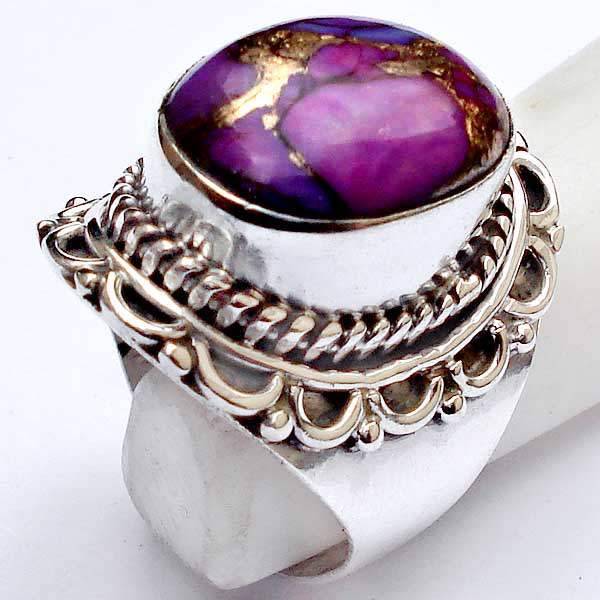 **CLEARANCE SALE**Exquisite 925 Sterling Silver & Purple Copper Turquoise Ring...