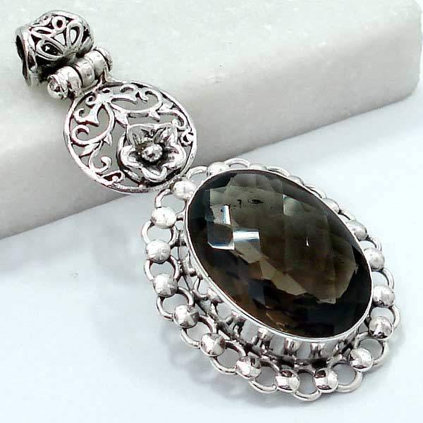 Exquisite Solid Silver Smoky Topaz pendant...