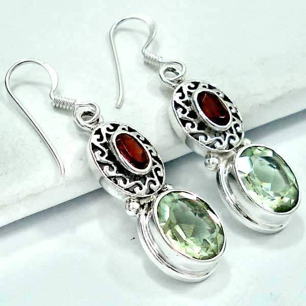 Gorgeous Solid Silver Green Amethyst and Garnet earrings...