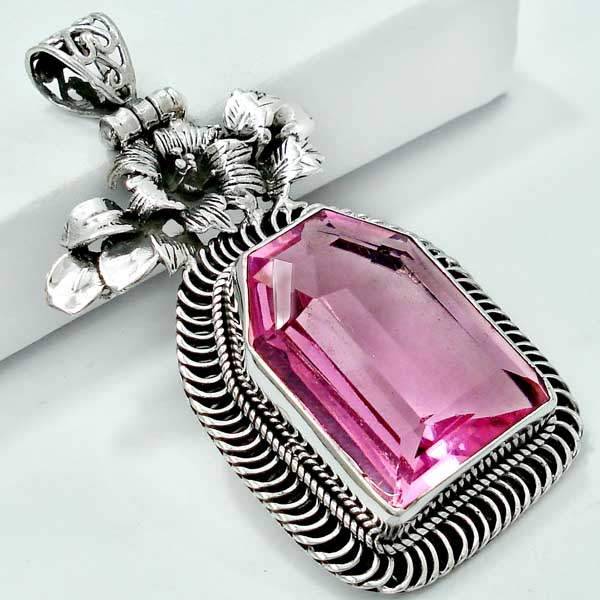 Exquisite Solid Silver Pink Amethyst pendant...