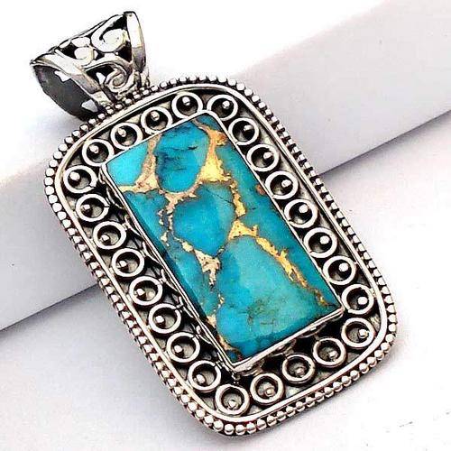 Exquisite Solid Silver & Blue Copper Turquoise pendant...