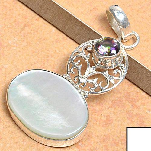 Exquisite Solid Silver Blister Pearl and Mystic topaz pendant...