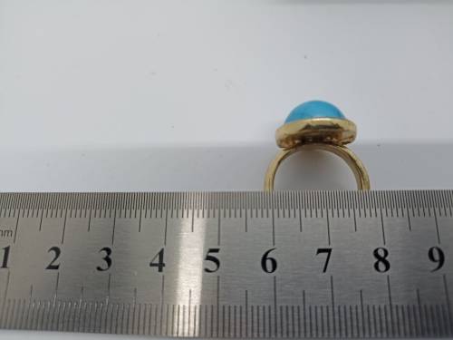 Ring : Turquoise (Aqua) Stone, Gold plated, Size small - fits ring size K and half