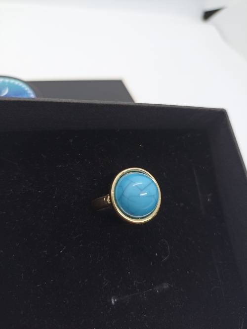 Ring : Turquoise (Aqua) Stone, Gold plated, Size small - fits ring size K and half