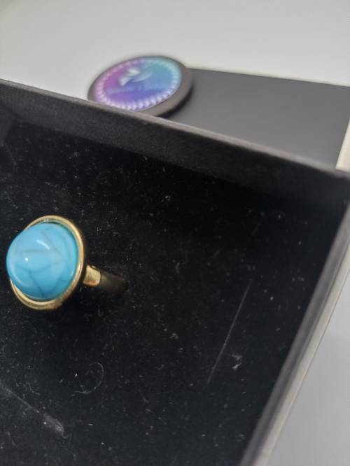 Ring : Turquoise (Aqua) Stone, Gold plated, Size small - fits ring size K and half