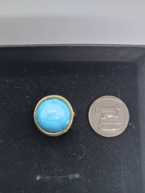 Ring : Turquoise (Aqua) Stone, Gold plated, Size small - fits ring size K and half