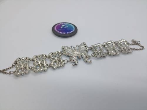 Bracelet : Vintage : Silver Plated and Turquoise Stones Butterfly Centre Piece