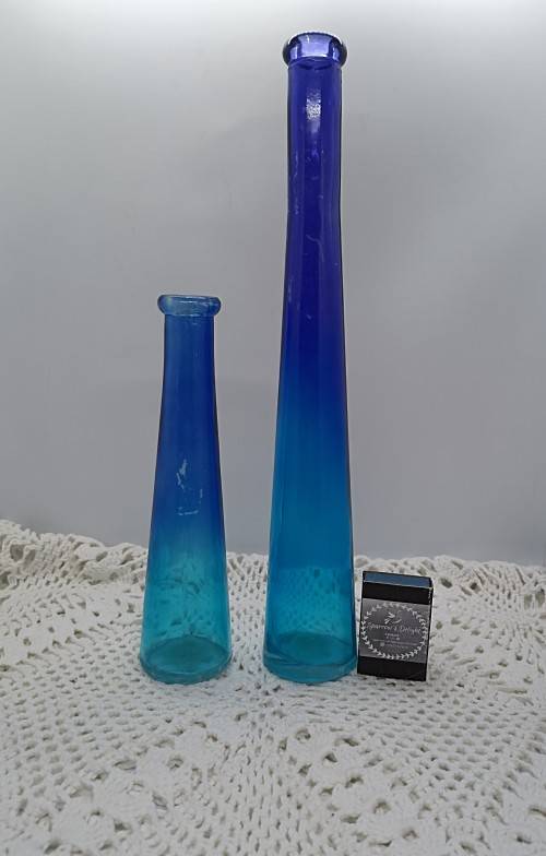 Glass Vases (1 Tall + 1 Short) : Royal Blue and Turquois