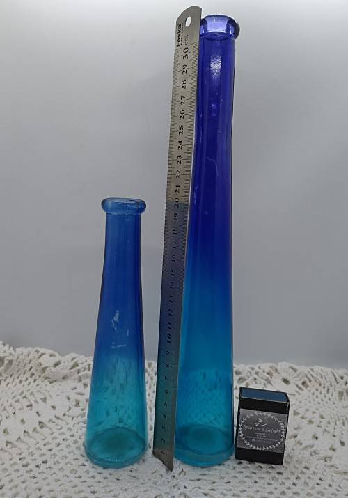 Glass Vases (1 Tall + 1 Short) : Royal Blue and Turquois