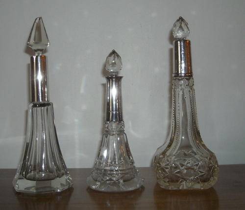 VINTAGE GLASS SCENT BOTTLES - SILVER COLLARS