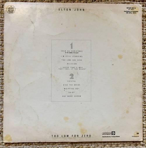 Elton John Too Low For Zero Vinyl Record (LP)