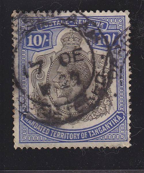 TANGANYIKA ++ 1927-31 ++ KG V ++ 10s BLACK & DEEP BLUE ++ FU ++ SG 106
