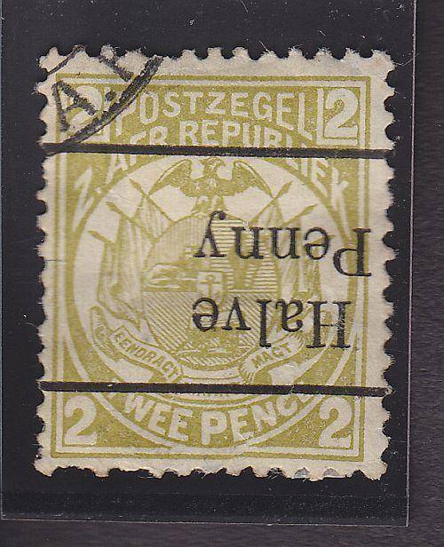 1893 ++ SURCH "HALVE PENNY" (INVERTED - 13 1/2mm) ON 2d OLIVE-BISTRE ++ VFU ++ SACC 201d
