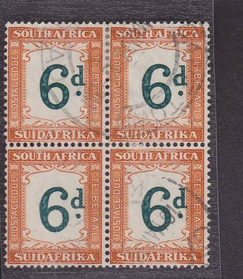 1932-42 ++ "POSTAGE DUE ++ 6d GREEN & BROWN OCHRE ++ BLOCK OF 4 ++ VFU ++ SACC 28