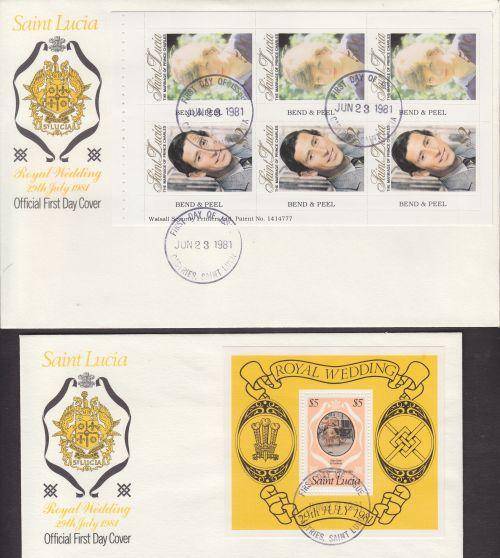 ST LUCIA ++ 1981 ++ FDC x 2 ++ "ROYAL WEDDING" ++ SEE SCAN BELOW (MIN SHEET & "BEND & PEEL")